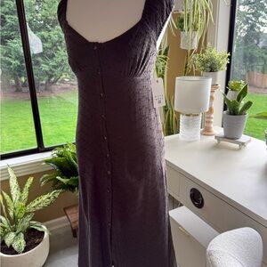 Charcoal Button-Front Midi Dress